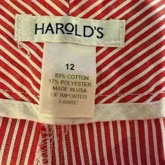 Harold’s Red and White Pinstripes Bermuda Shorts Front Hook and Zipper Size 12 - Picture 2 of 5